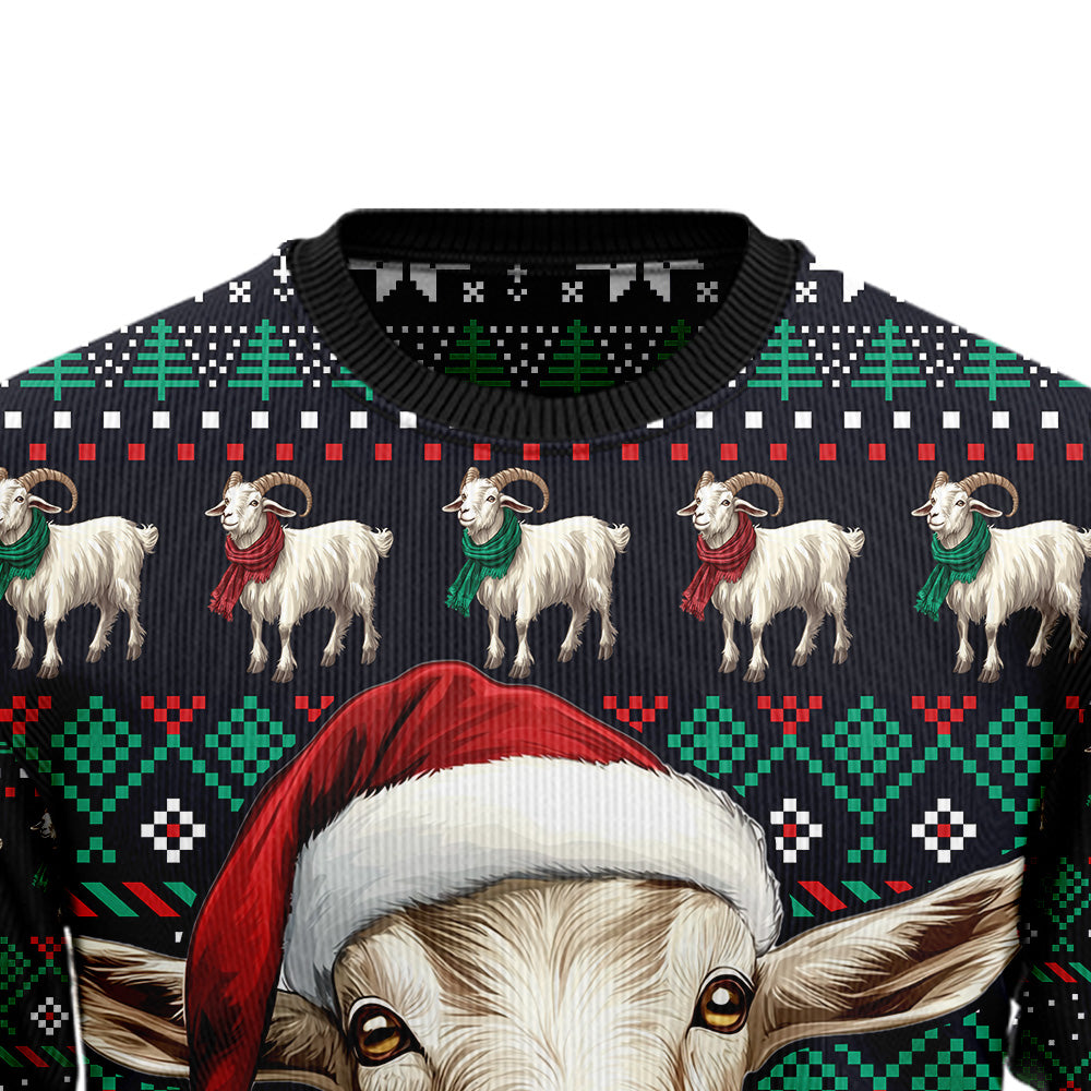 Festive Goat in Santa Hat Ugly Christmas Sweater