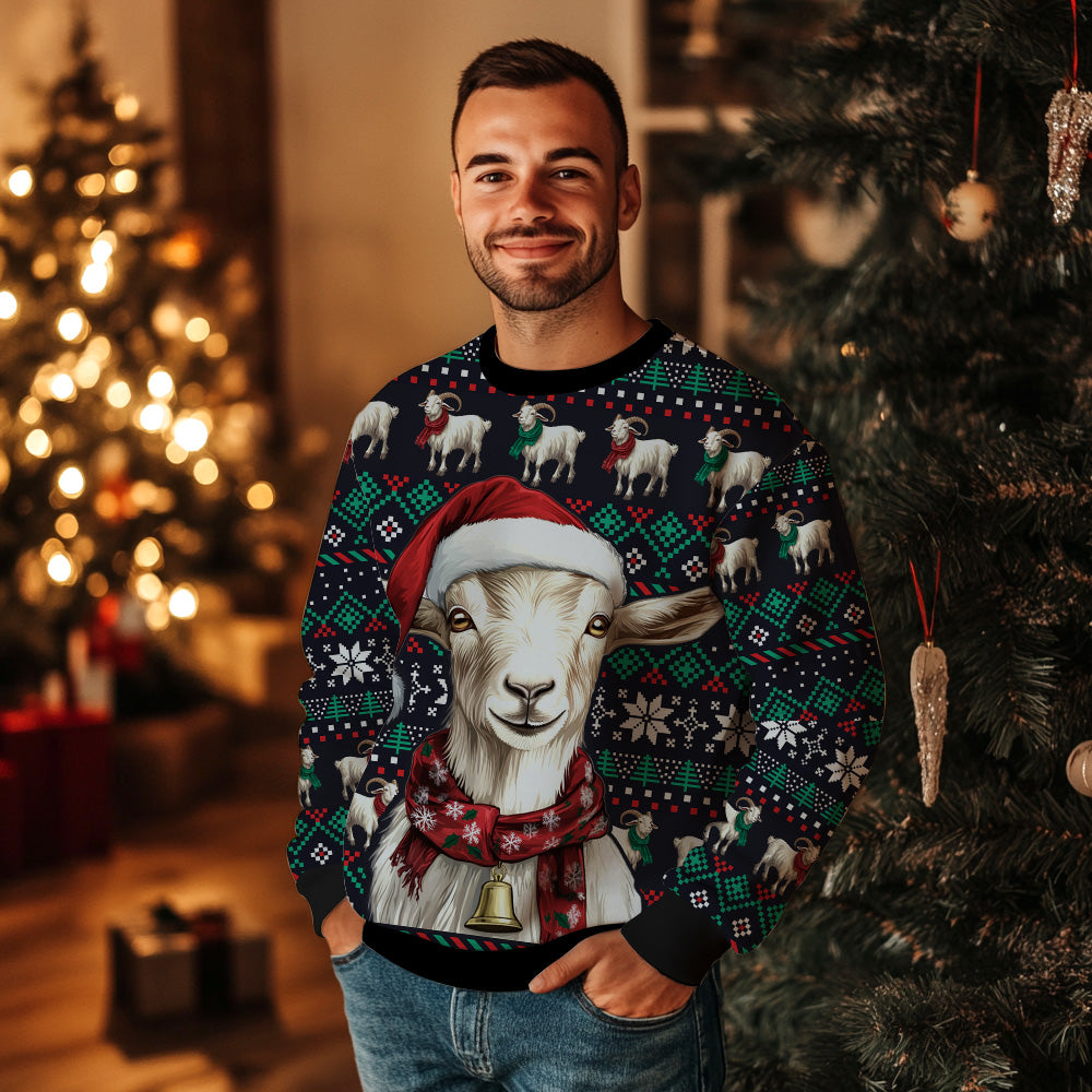 Festive Goat in Santa Hat Ugly Christmas Sweater