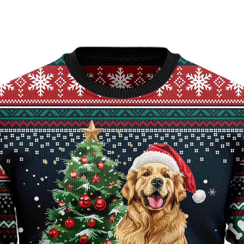 Festive Golden Retriever Santa Hat Ugly Christmas Sweater