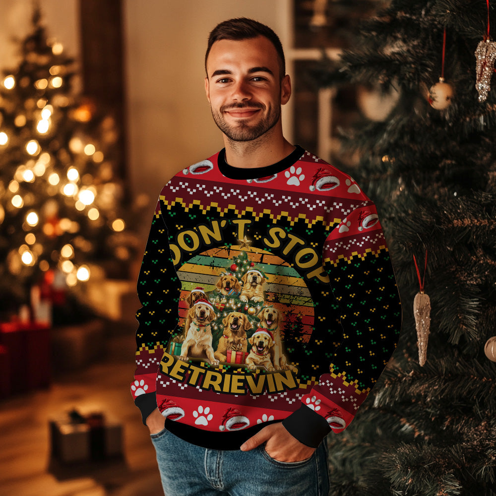 Don't Stop Retrieving Golden Retriever Ugly Christmas Sweater
