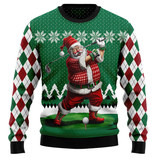 Golfing Santa Golfer Ugly Christmas Sweater