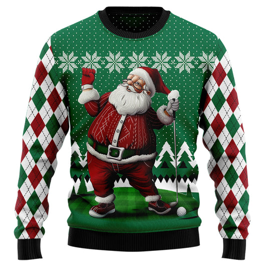 Golfer Santa Claus Ugly Christmas Sweater