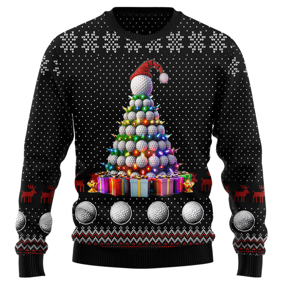 Golf Ugly Christmas Sweater, Funny Golf Ball Xmas Tree Holiday Sweatshirt, Novelty Sports Party Pullover Men Women