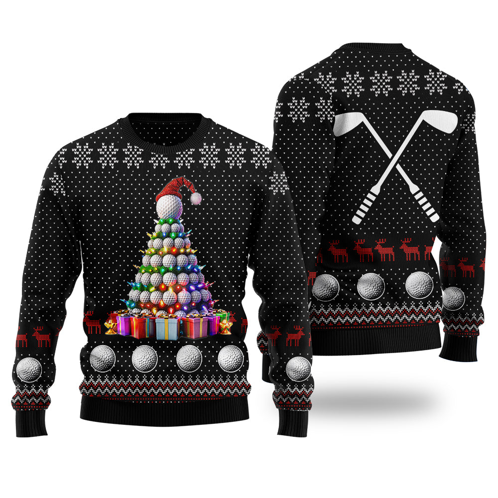 Golf Ugly Christmas Sweater, Funny Golf Ball Xmas Tree Holiday Sweatshirt, Novelty Sports Party Pullover Men Women