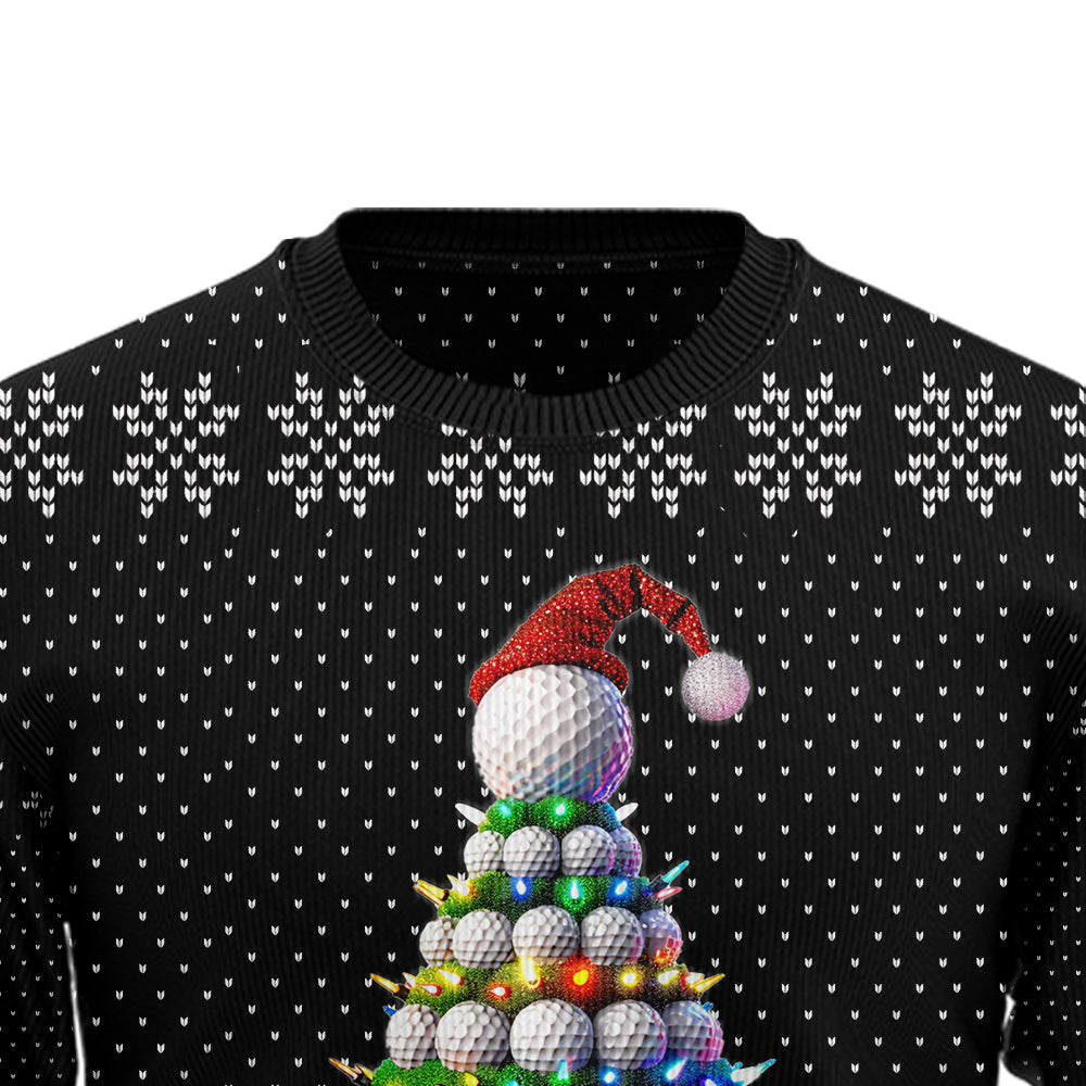 Golf Ugly Christmas Sweater, Funny Golf Ball Xmas Tree Holiday Sweatshirt, Novelty Sports Party Pullover Men Women