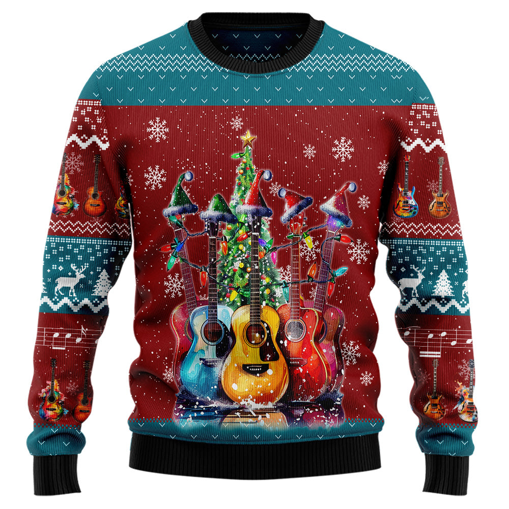 Festive Guitars Christmas Tree Ugly Christmas Sweater