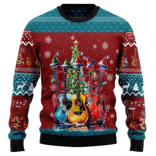 Festive Guitars Christmas Tree Ugly Christmas Sweater