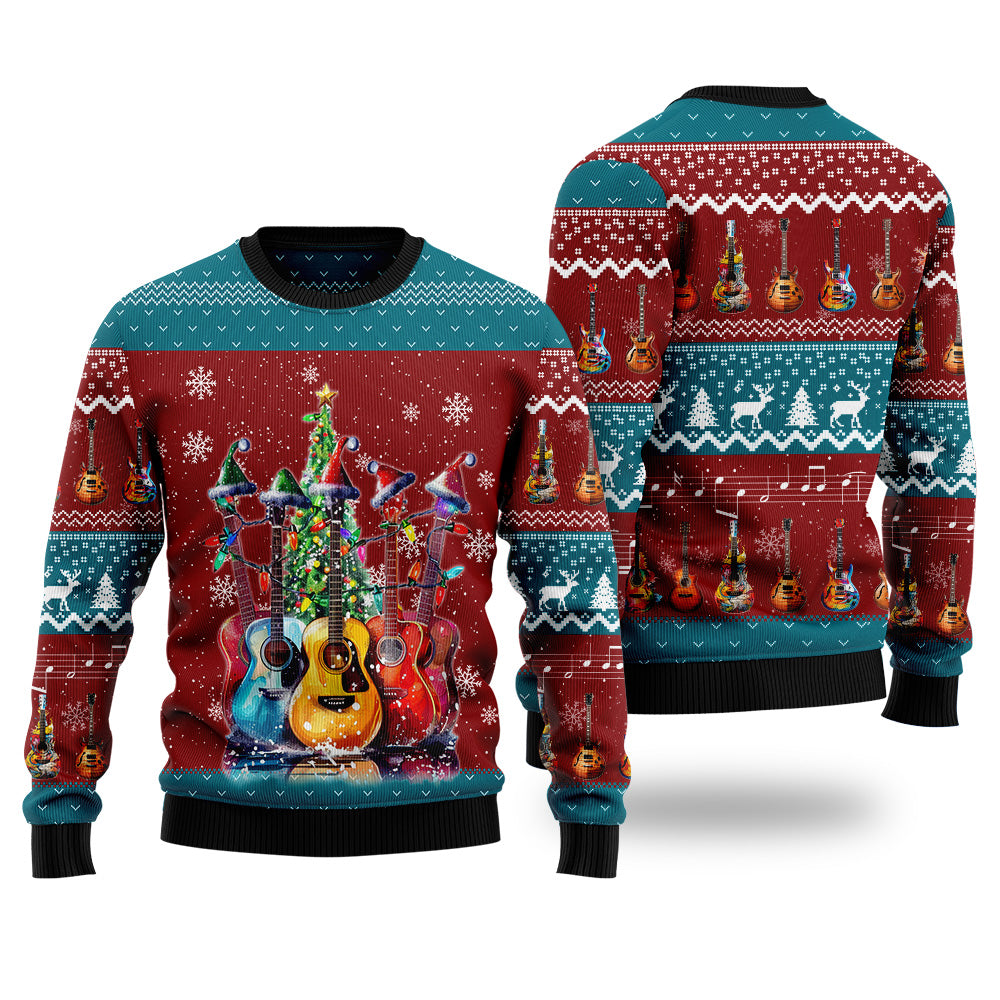 Festive Guitars Christmas Tree Ugly Christmas Sweater