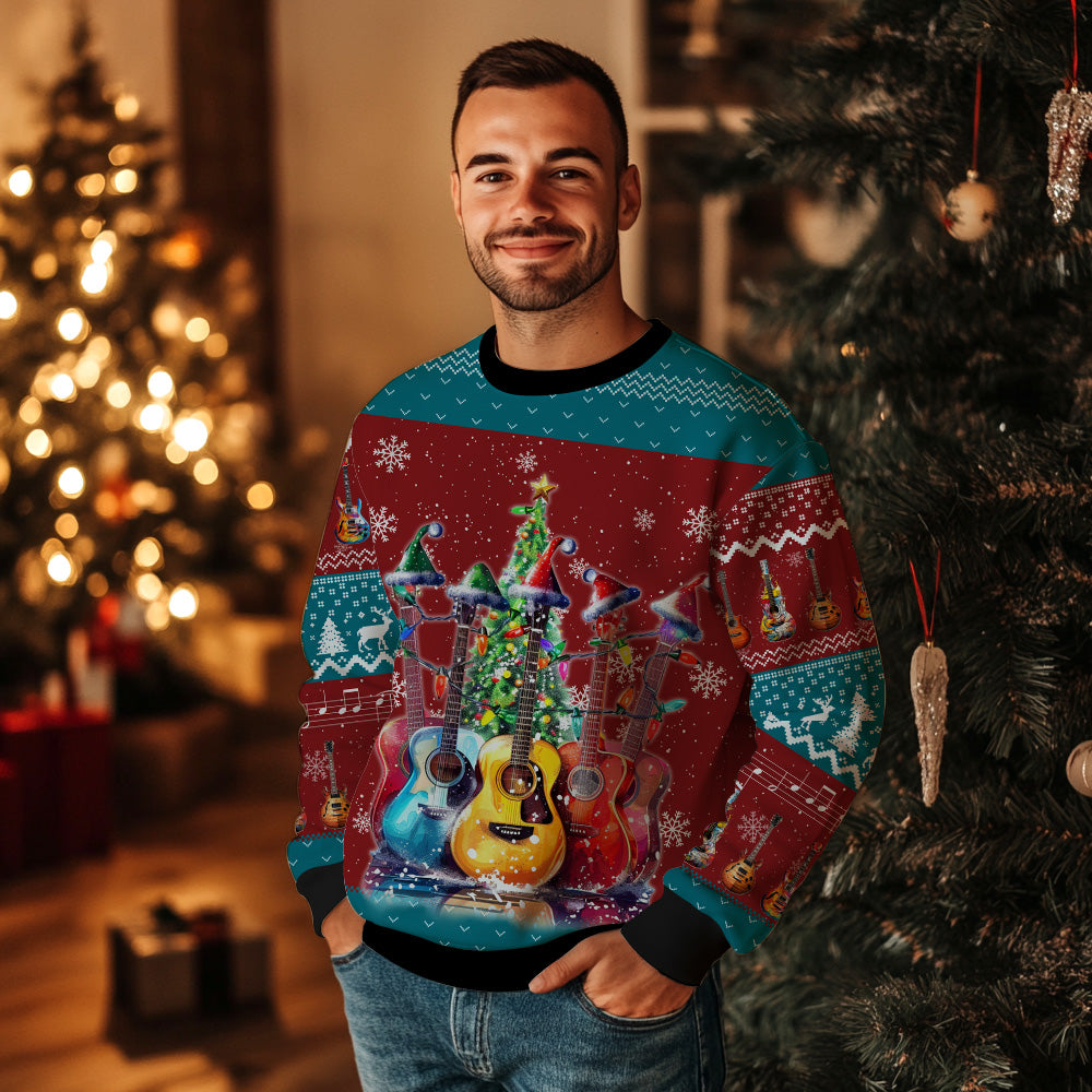 Festive Guitars Christmas Tree Ugly Christmas Sweater