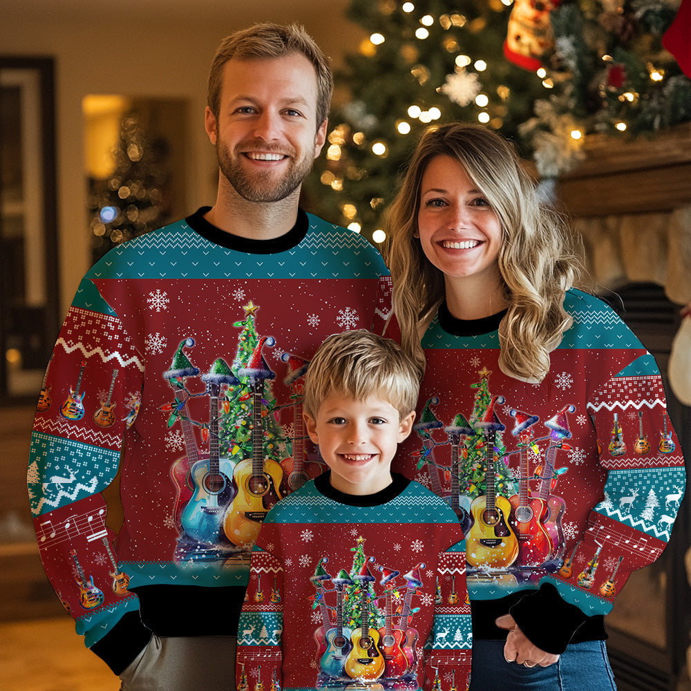 Festive Guitars Christmas Tree Ugly Christmas Sweater