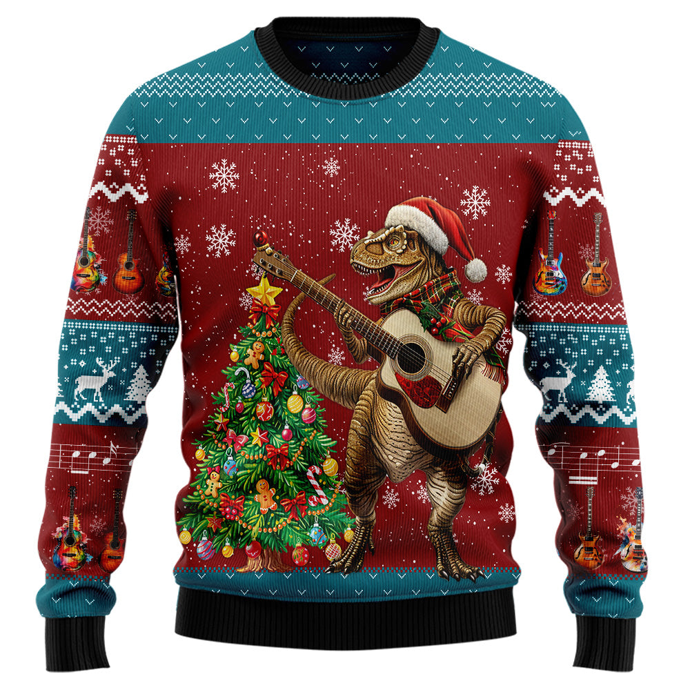 T-Rex Playing Guitar Ugly Christmas Sweater