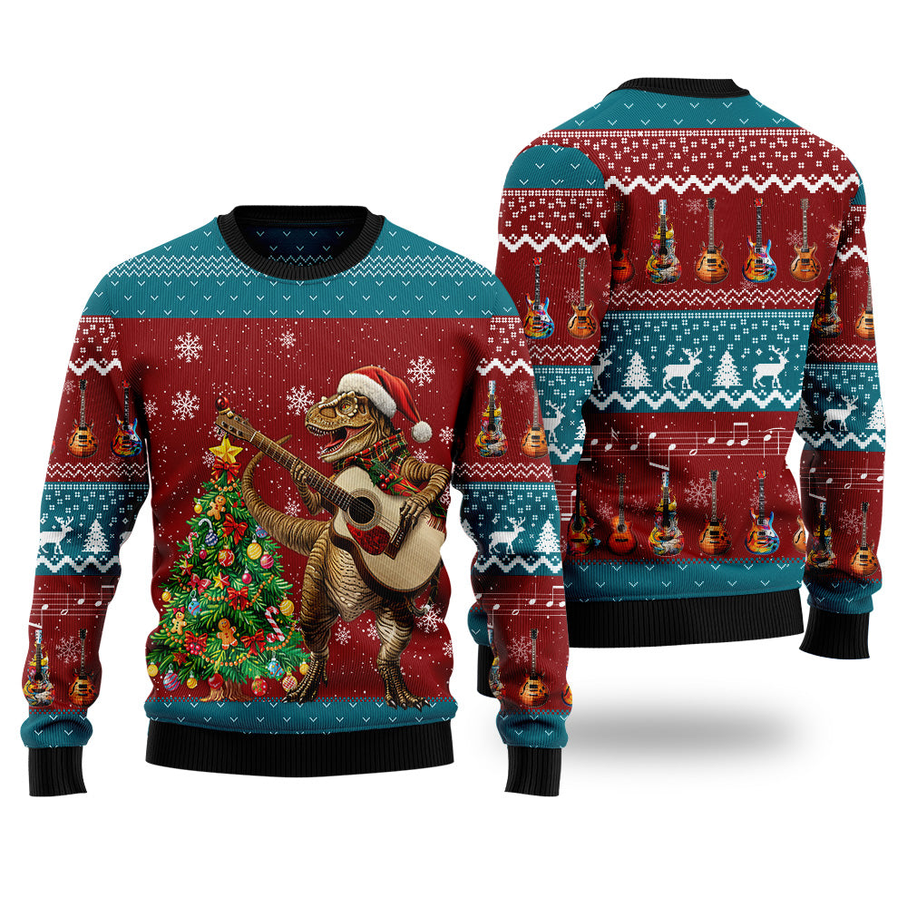 T-Rex Playing Guitar Ugly Christmas Sweater