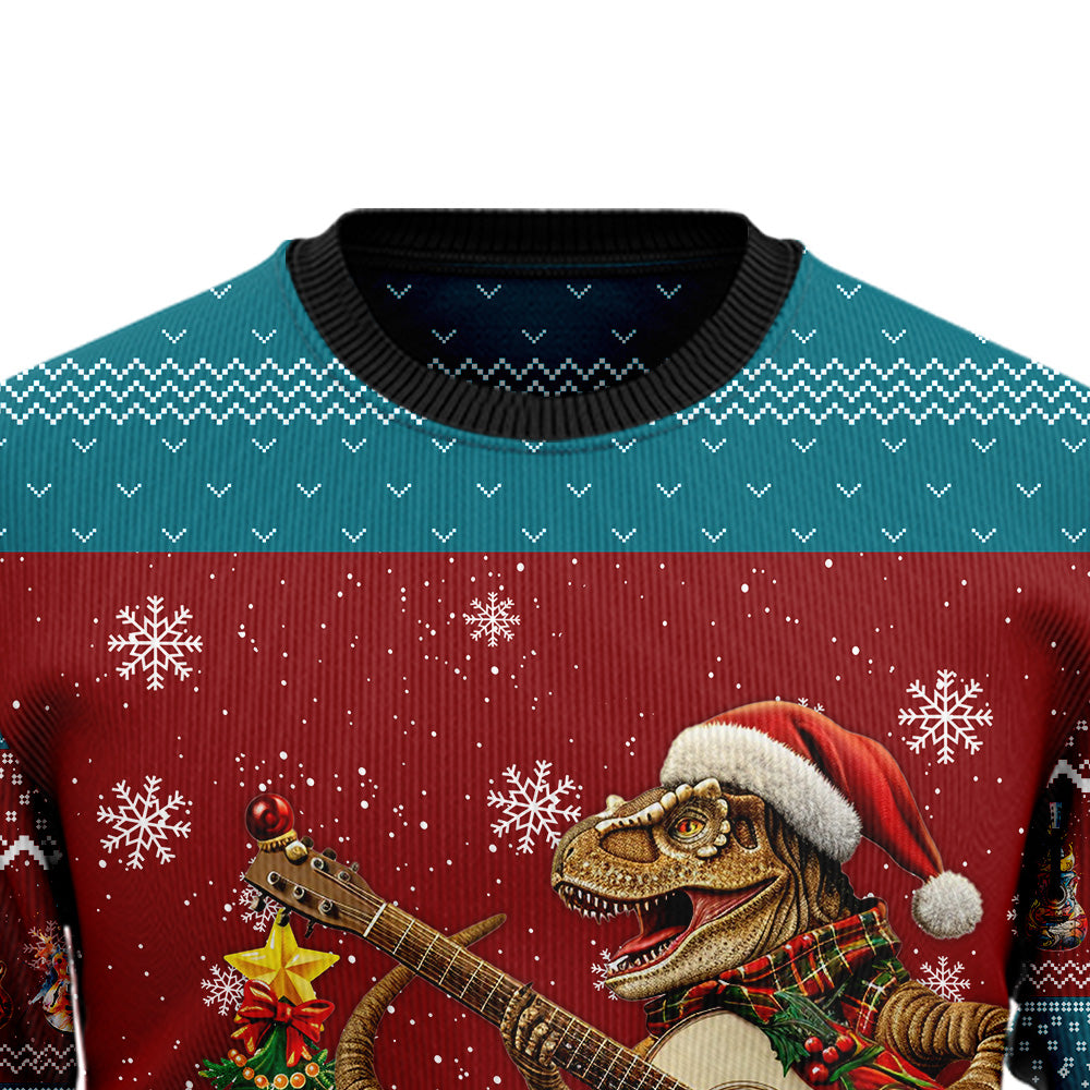 T-Rex Playing Guitar Ugly Christmas Sweater