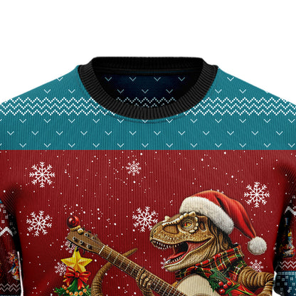 T-Rex Playing Guitar Ugly Christmas Sweater