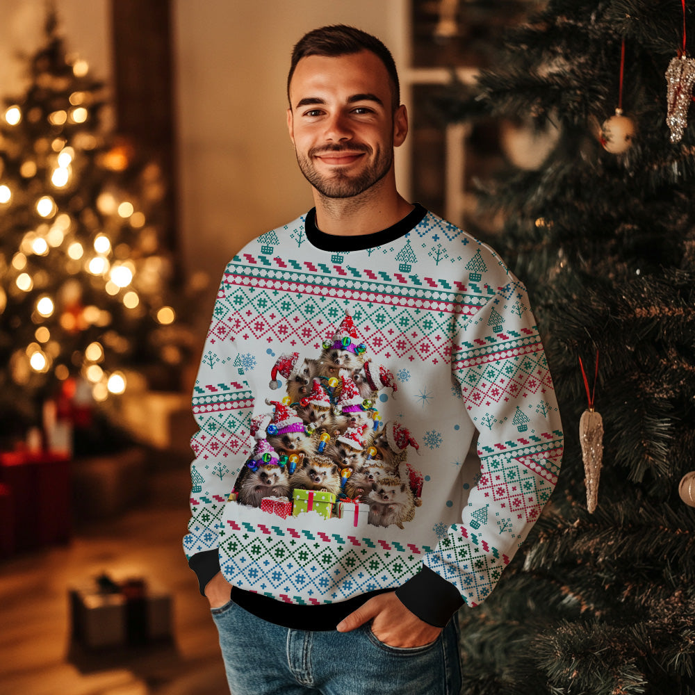 Festive Hedgehog Christmas Tree Ugly Christmas Sweater