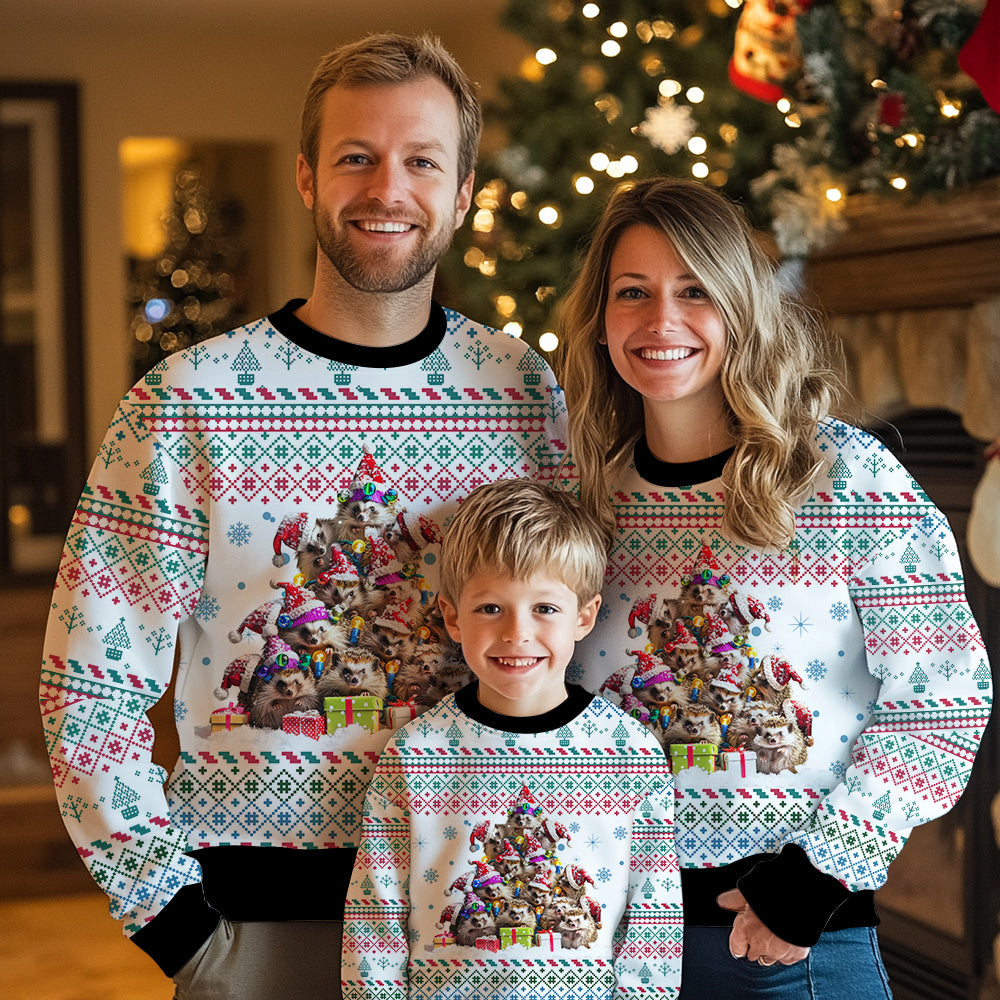 Festive Hedgehog Christmas Tree Ugly Christmas Sweater