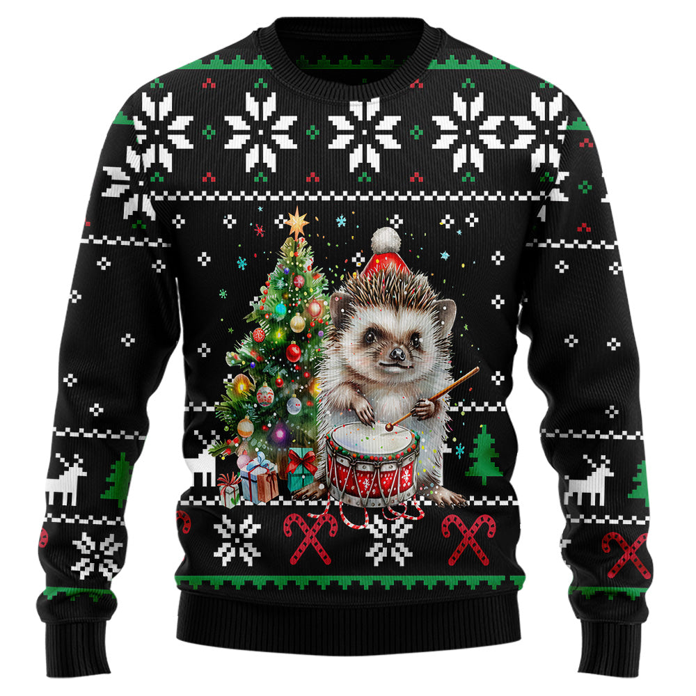 Drummer Hedgehog Christmas Tree Ugly Christmas Sweater