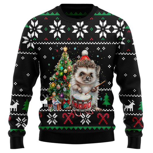 Drummer Hedgehog Christmas Tree Ugly Christmas Sweater