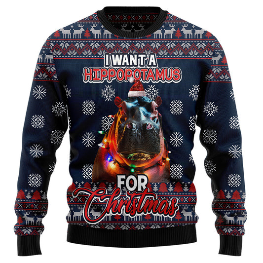 Festive Hippopotamus Ugly Christmas Sweater