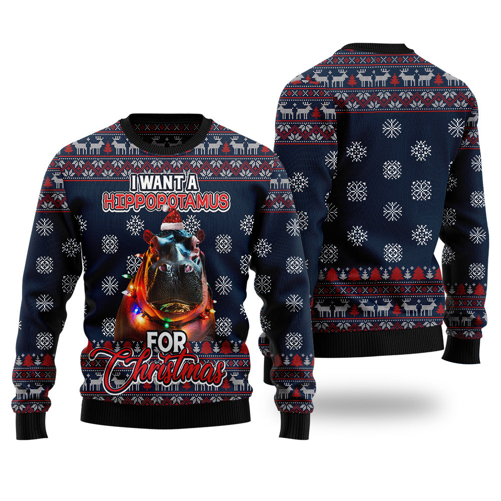 Festive Hippopotamus Ugly Christmas Sweater