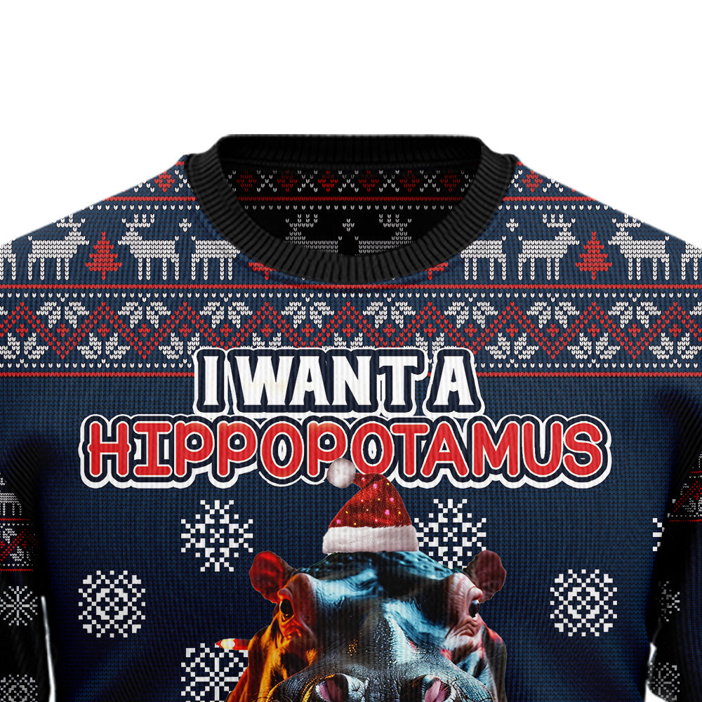 Festive Hippopotamus Ugly Christmas Sweater