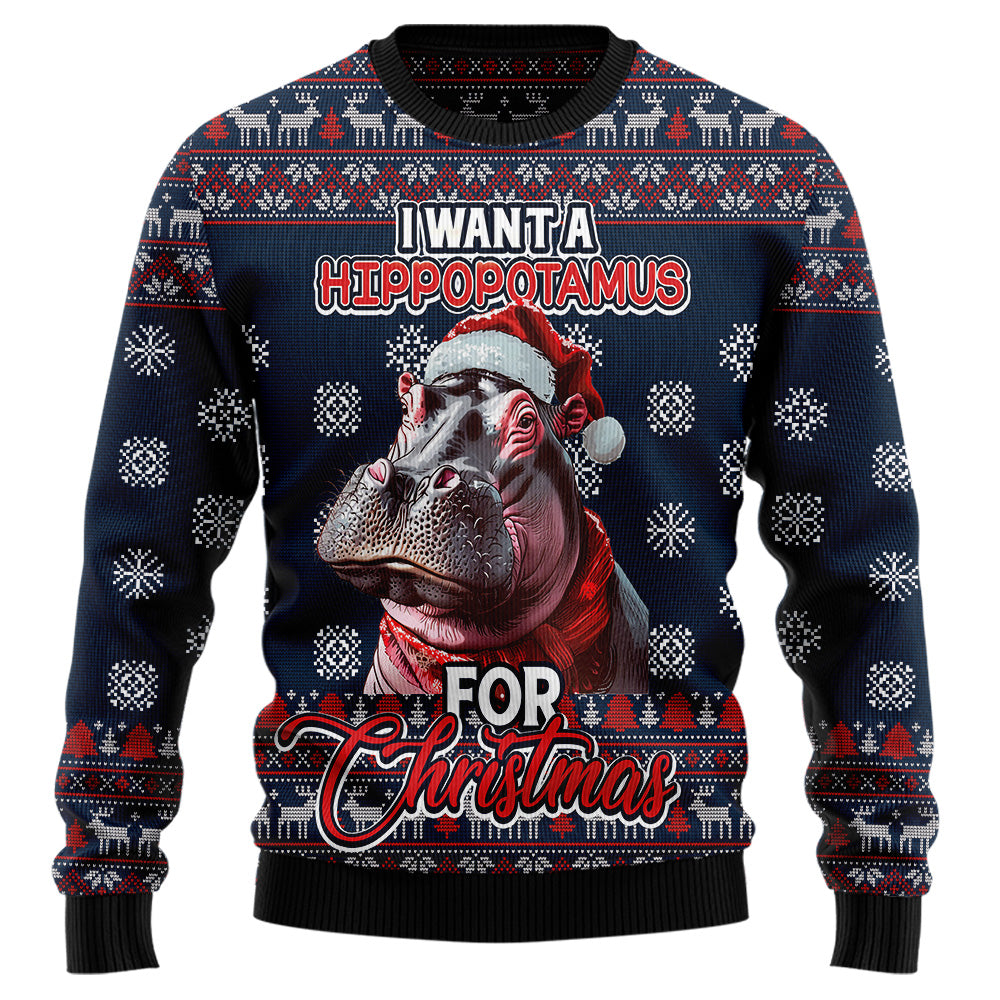 Festive Hippo Ugly Christmas Sweater