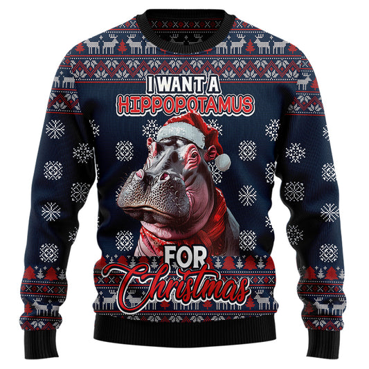 Festive Hippo Ugly Christmas Sweater