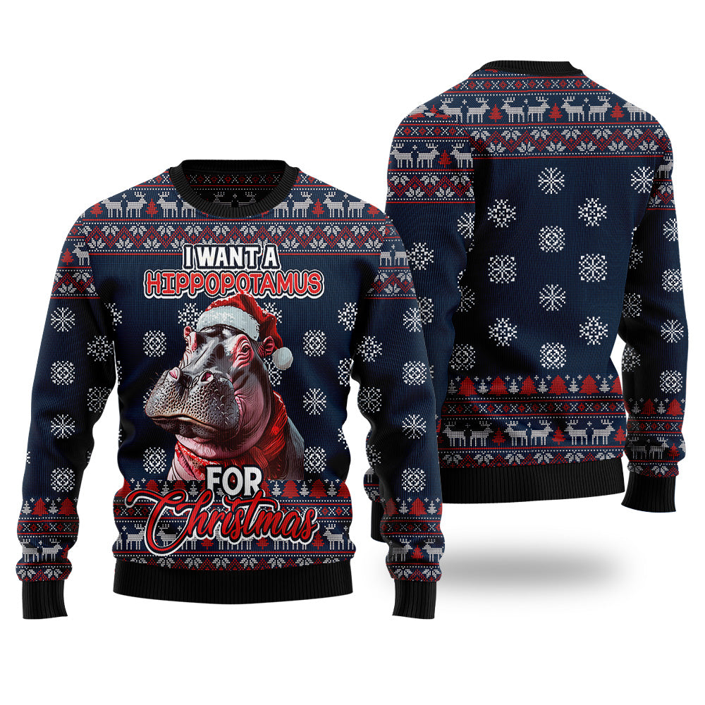 Festive Hippo Ugly Christmas Sweater