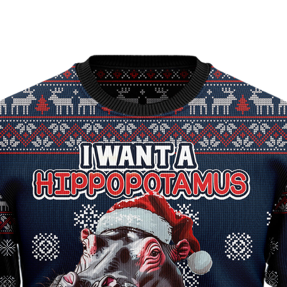 Festive Hippo Ugly Christmas Sweater