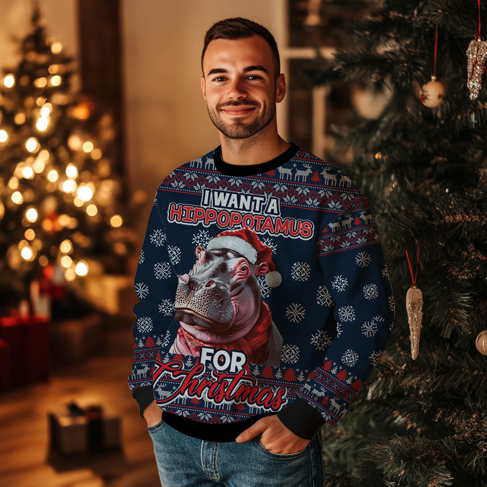 Festive Hippo Ugly Christmas Sweater