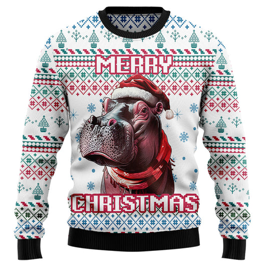 Merry Christmas Hippo Ugly Christmas Sweater