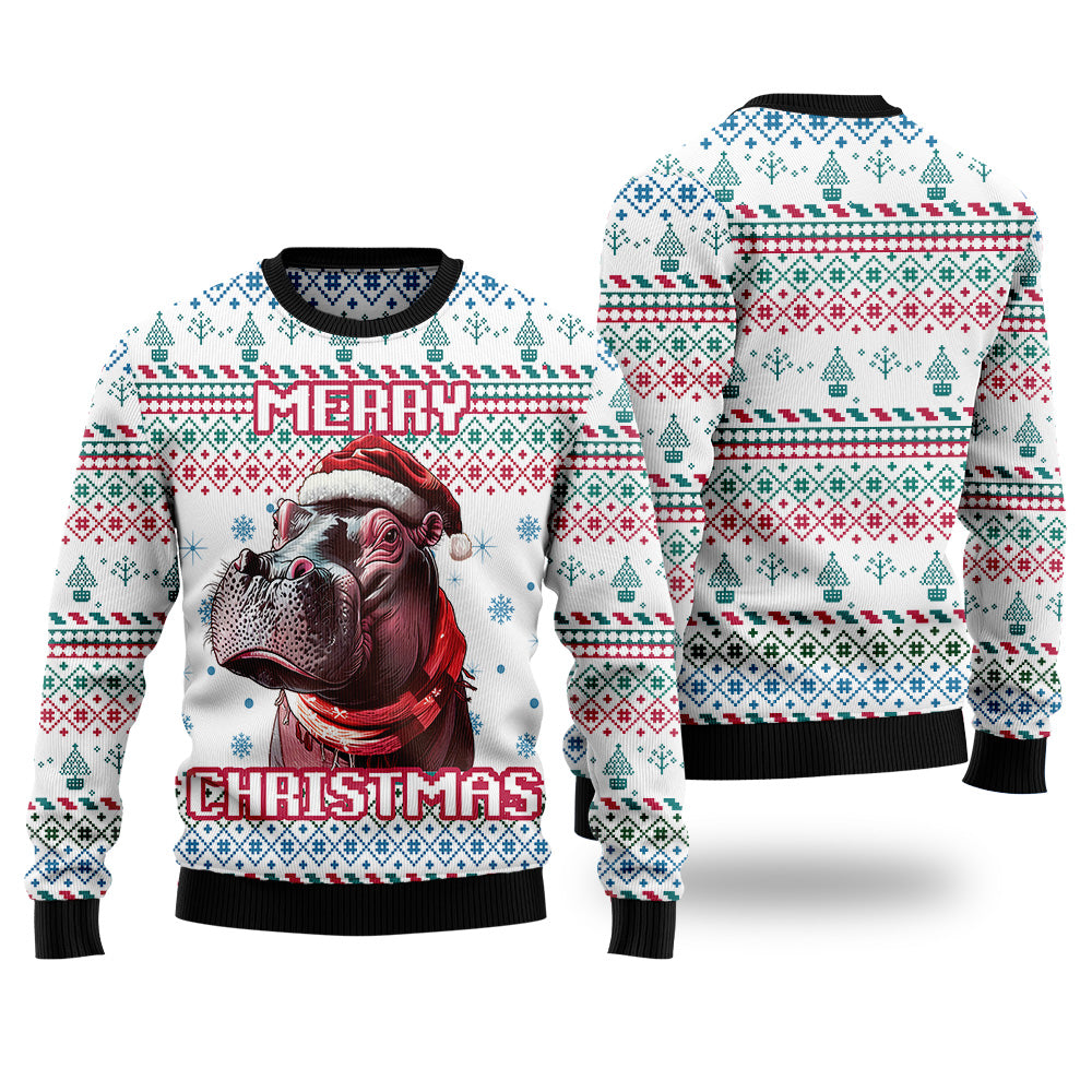 Merry Christmas Hippo Ugly Christmas Sweater