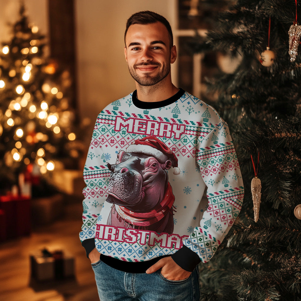 Merry Christmas Hippo Ugly Christmas Sweater