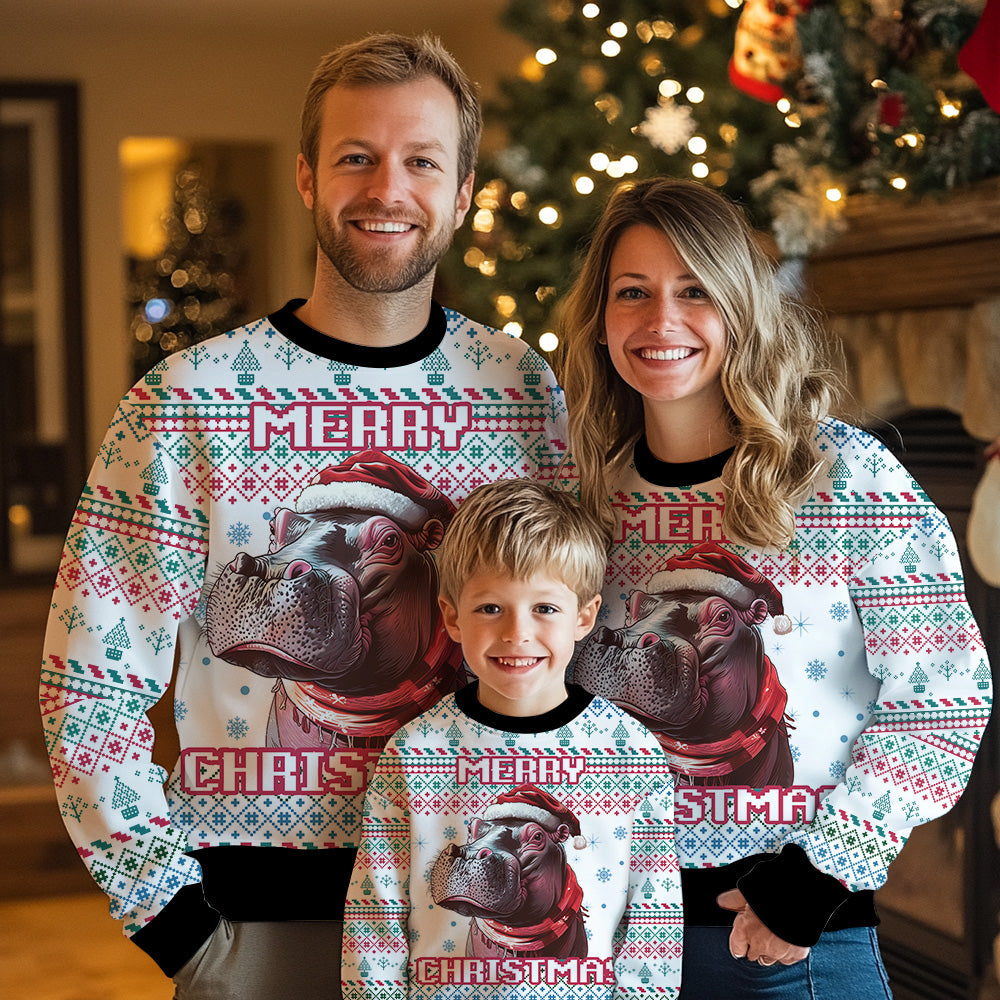Merry Christmas Hippo Ugly Christmas Sweater