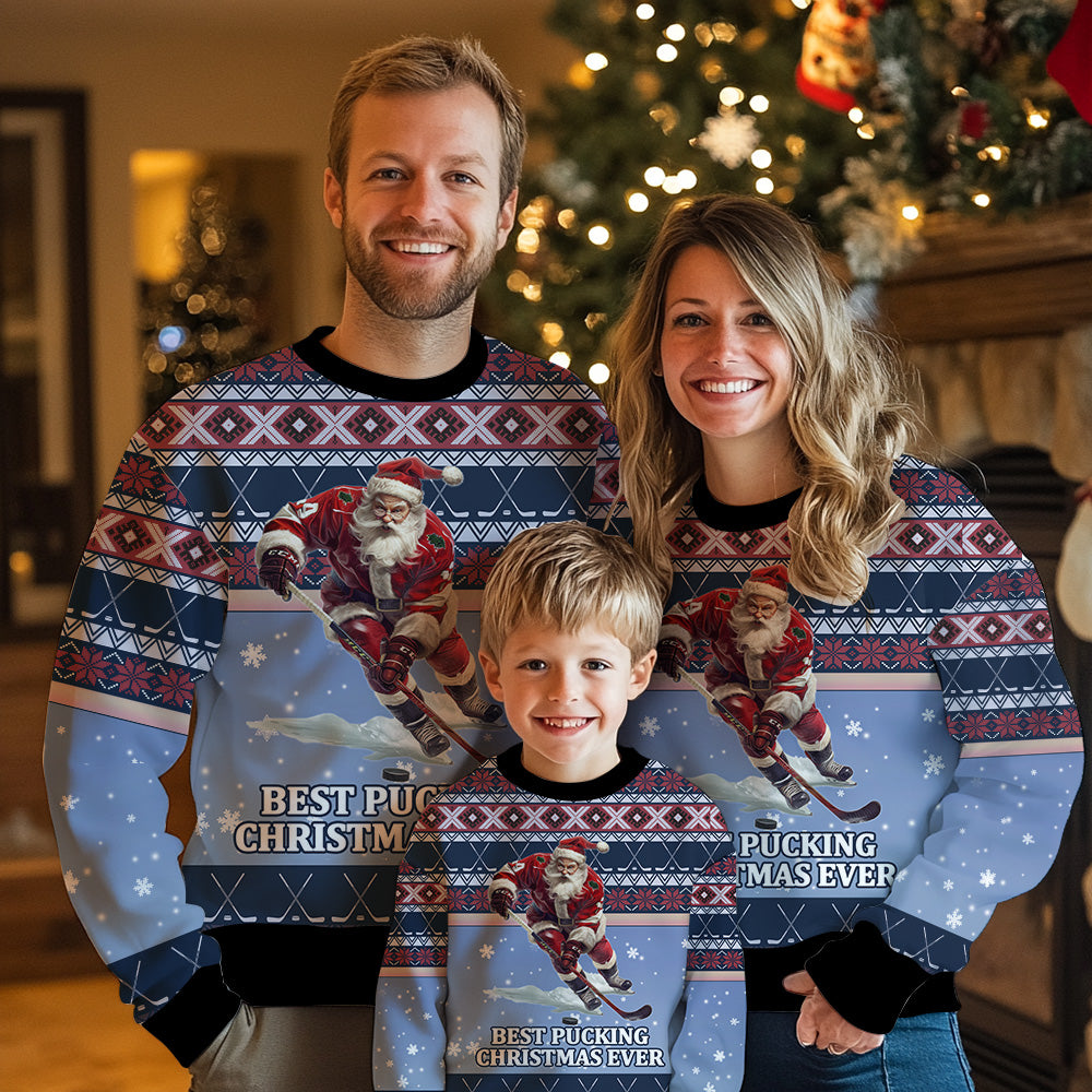 Best Pucking Christmas Ever Hockey Santa Ugly Christmas Sweater