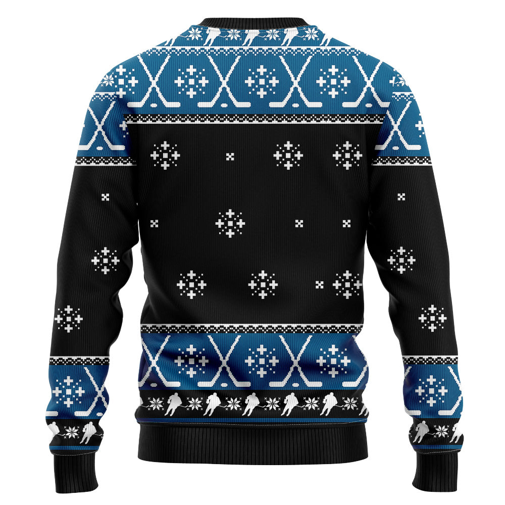 Santa Playing Ice Hockey Ugly Christmas Sweater