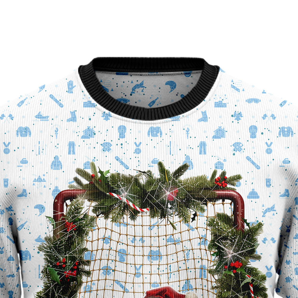 Santa Hockey Ugly Christmas Sweater, Funny Ice Hockey Holiday Sweatshirt, Novelty Xmas Sports Pullover Men Women