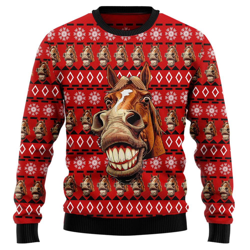 Funny Grinning Horse Ugly Christmas Sweater