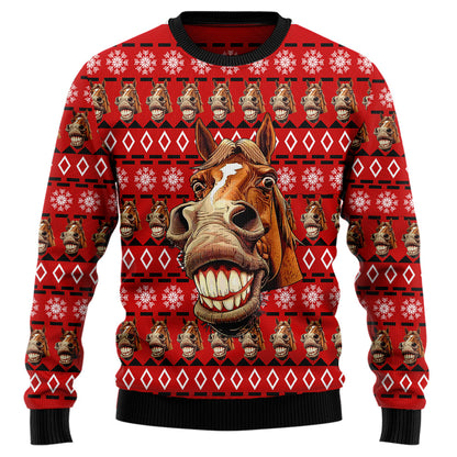 Funny Grinning Horse Ugly Christmas Sweater