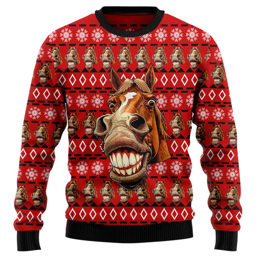 Funny Grinning Horse Ugly Christmas Sweater