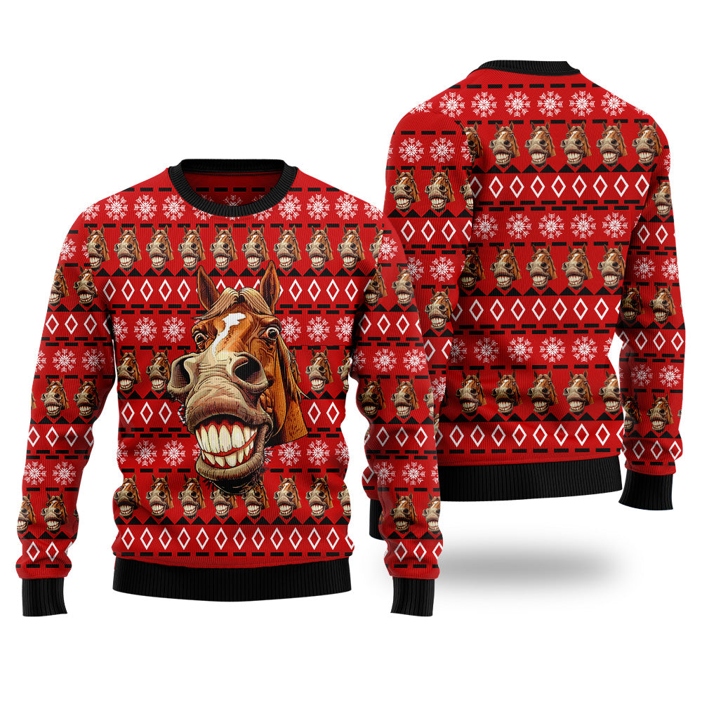 Funny Grinning Horse Ugly Christmas Sweater