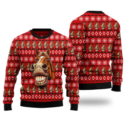 Funny Grinning Horse Ugly Christmas Sweater