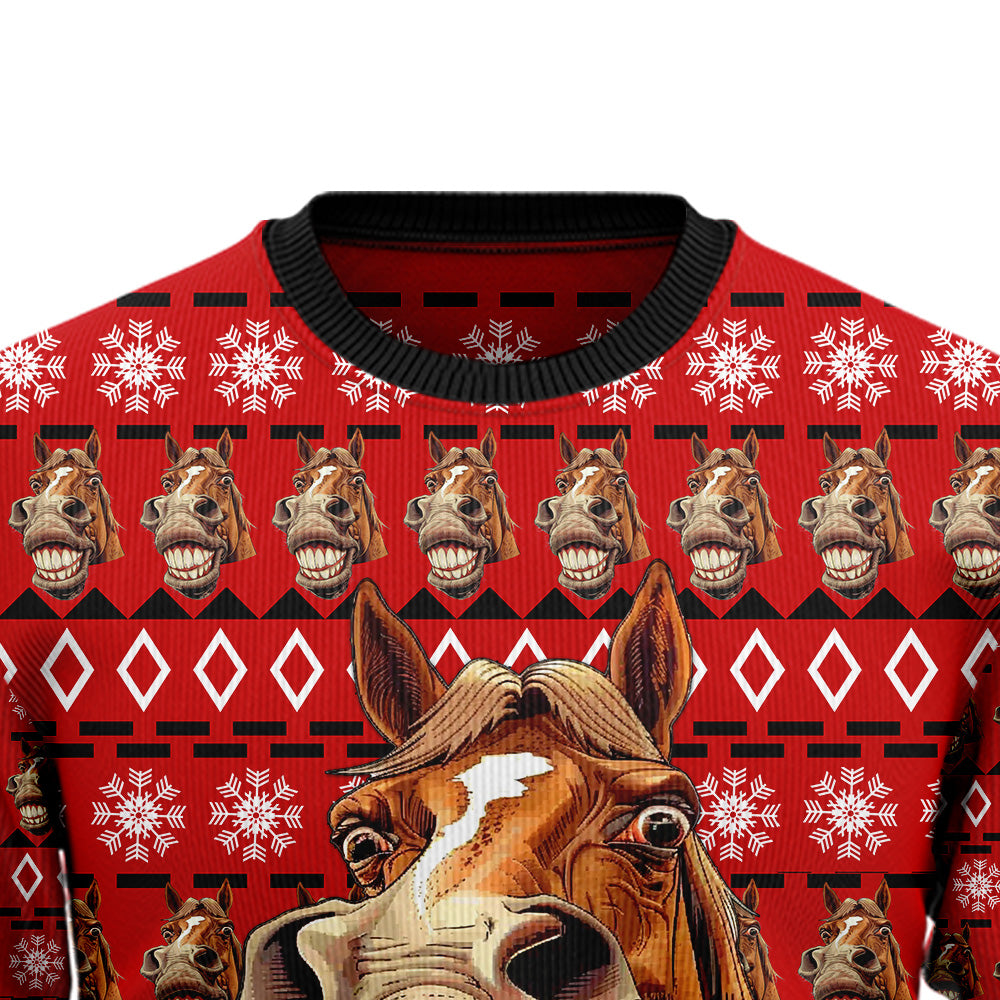 Funny Grinning Horse Ugly Christmas Sweater