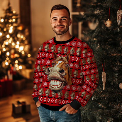 Funny Grinning Horse Ugly Christmas Sweater