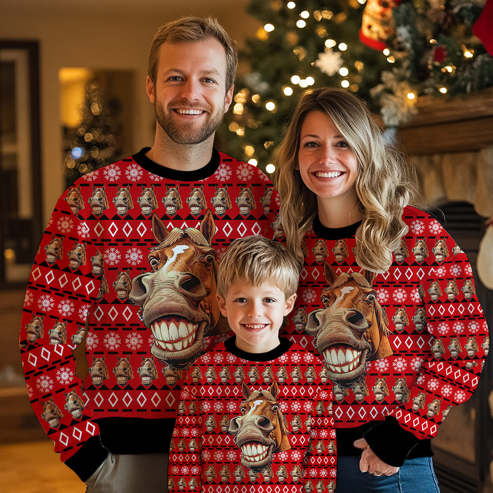 Funny Grinning Horse Ugly Christmas Sweater