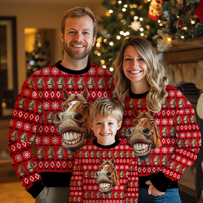 Funny Grinning Horse Ugly Christmas Sweater