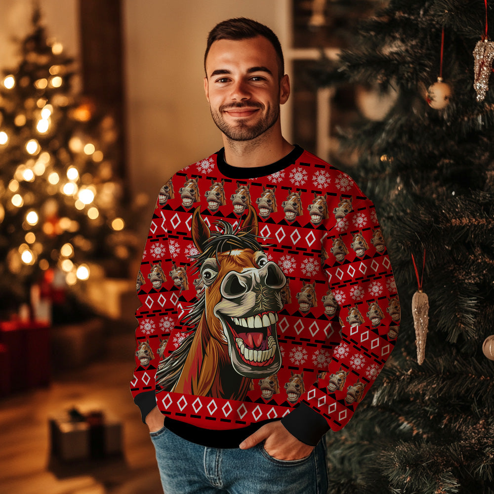 Crazy Laughing Horse Ugly Christmas Sweater