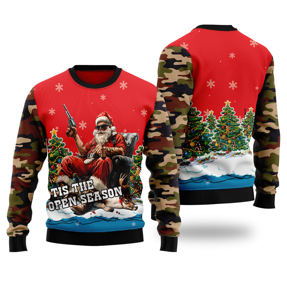 Tis The Open Season Santa Hunting Ugly Christmas Sweater