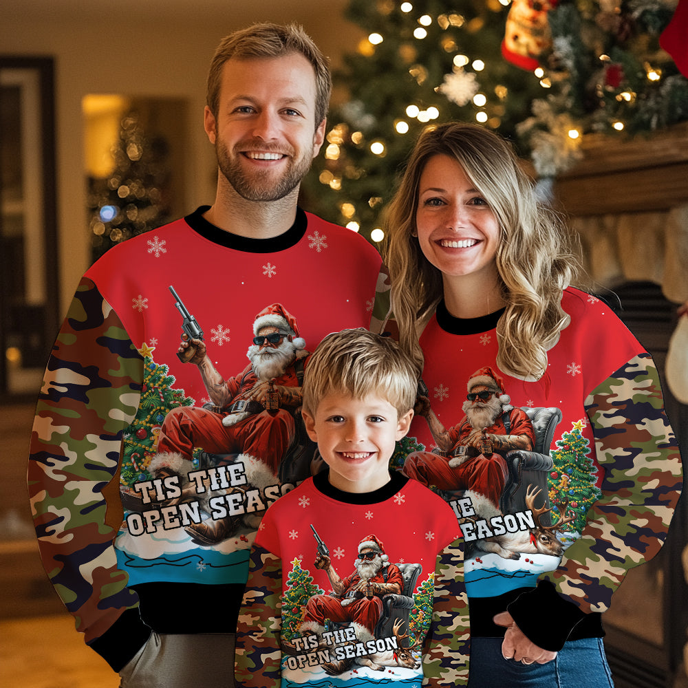 Tis The Open Season Santa Hunting Ugly Christmas Sweater