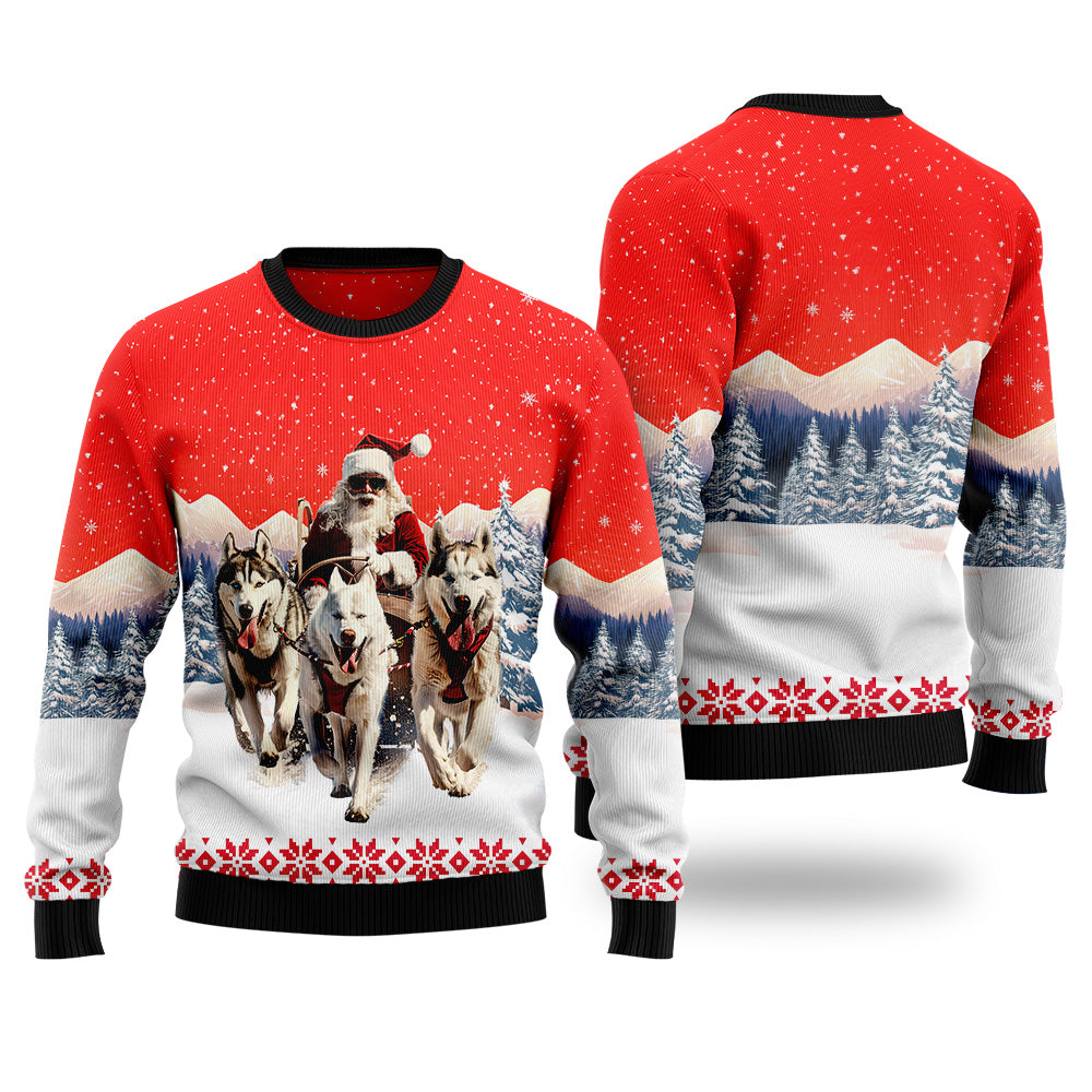 Festive Husky Sled Ugly Christmas Sweater